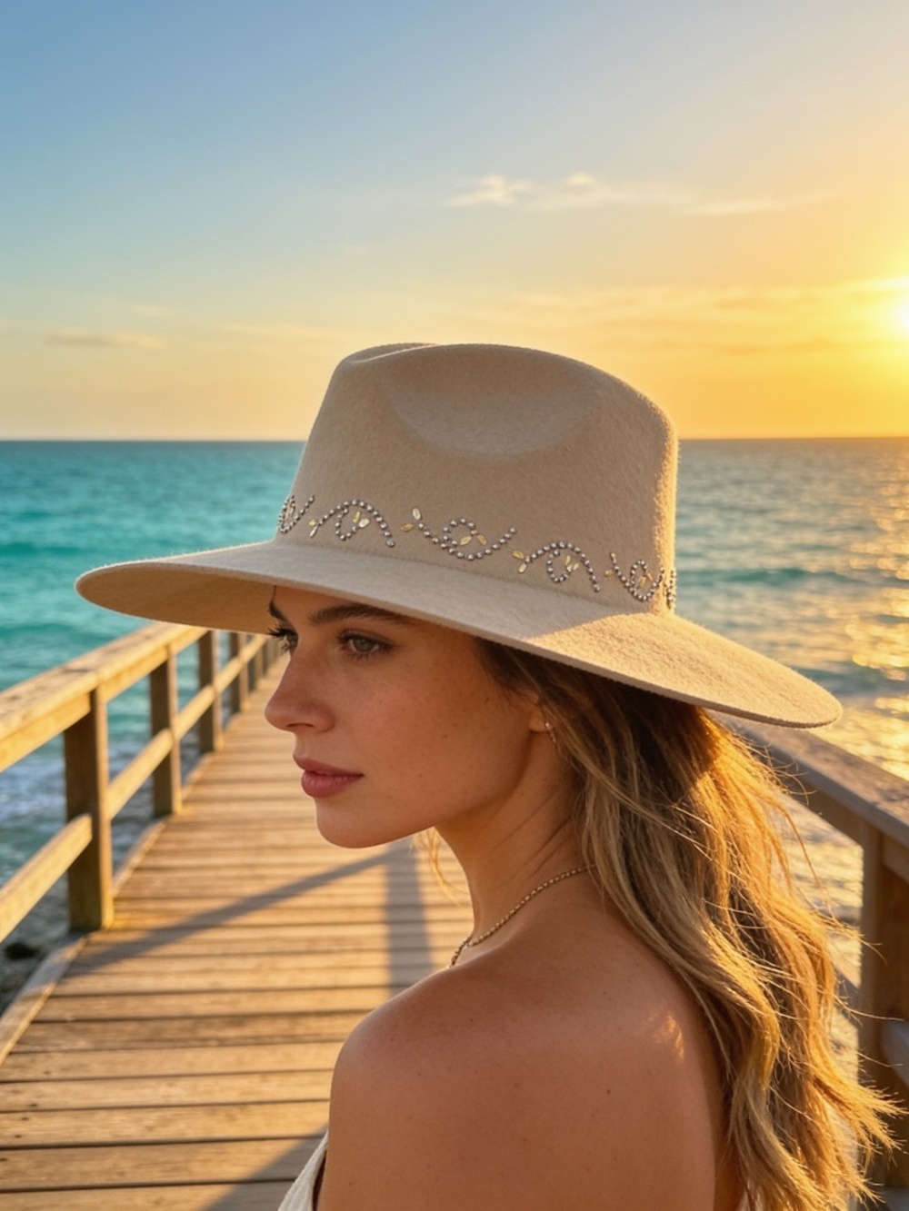 NWT Calleen Cordero Tan Studded Wool Felt Rancher Fedora Hat - SZ Large - Picture 5 of 17
